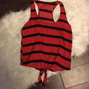 Red and black striped sleeveless Blouse